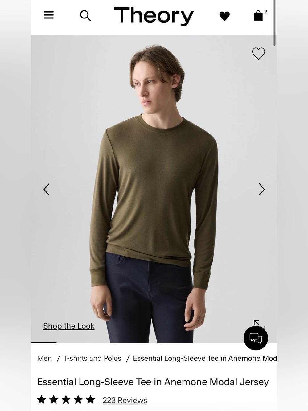 Theory "Anemone Milano" Essential Tee Long Sleeve in Duffle